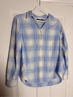 Lauren Ralph Lauren Blue & White Plaid Button-Up Shirt — L